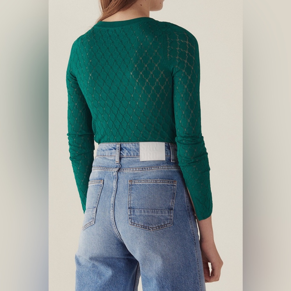 Sandro Paris green 3/4 sleeve fine knit sweater blouse - Picture 5 of 16